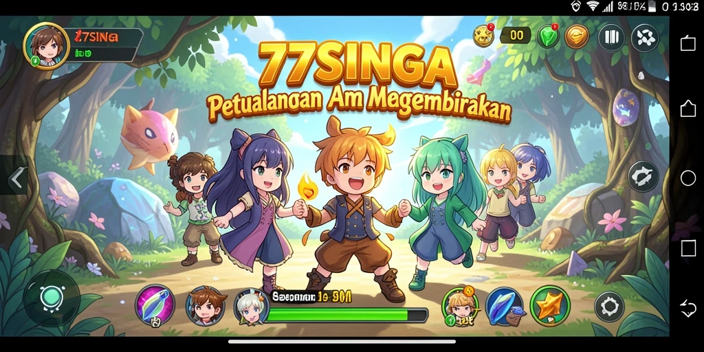 Tampilan gameplay menarik dari 77SINGA dengan karakter anime yang beraksi.