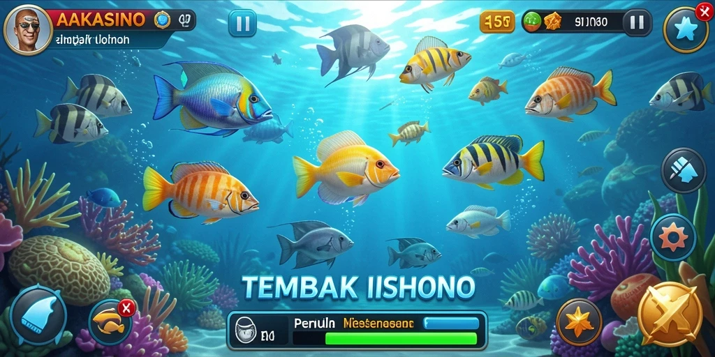 Tampilan gameplay AAKASINO dengan aksi tembak ikan yang seru.