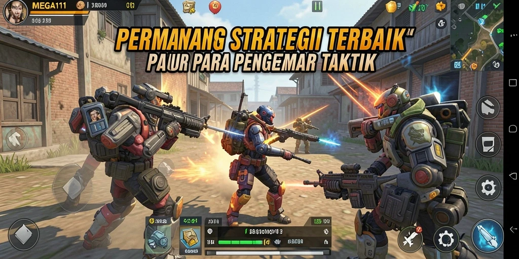 Screenshot utama MEGA111 menampilkan aksi pertempuran taktis yang mendebarkan.
